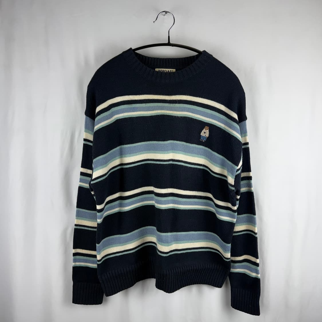 S) 후아유 스트라이프 베어 라운드 니트 상품이미지2