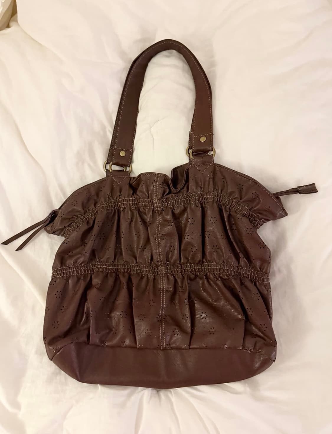 그런지페어리 브라운 레더 셔링 숄더백 모리걸 하구미 보헤미안 상품이미지1