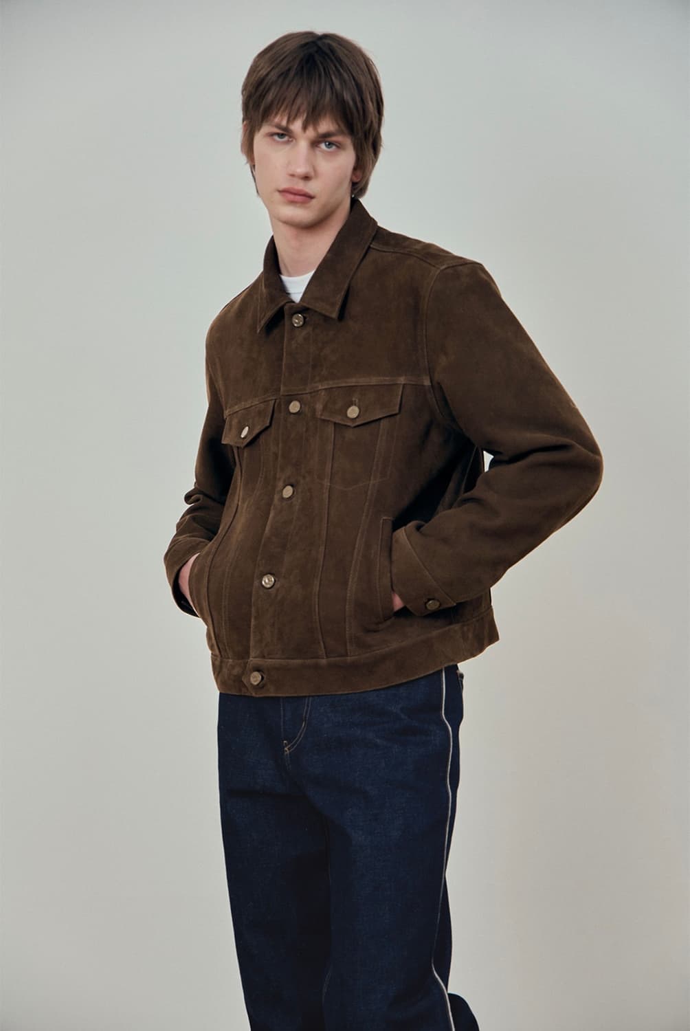 [M] STU 고트 스웨이드 레더 가죽 트러커 자켓 브라운 상품이미지2