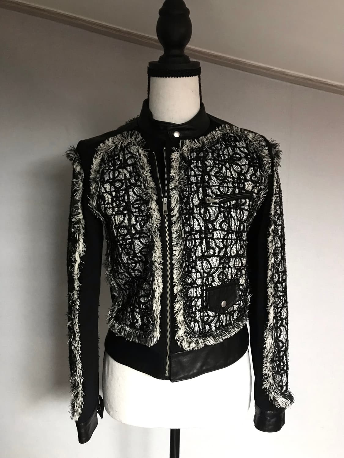 Tasi Tweed Panel Lambskin Leather Jacket 상품이미지1