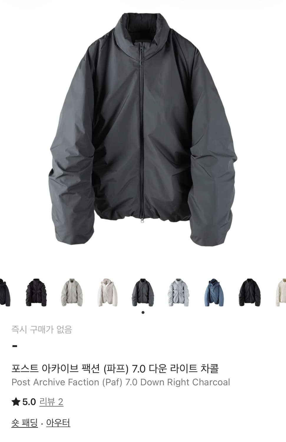 (구매)포스트 아카이브 팩션 (파프) 7.0 다운 라이트 차콜 상품이미지1