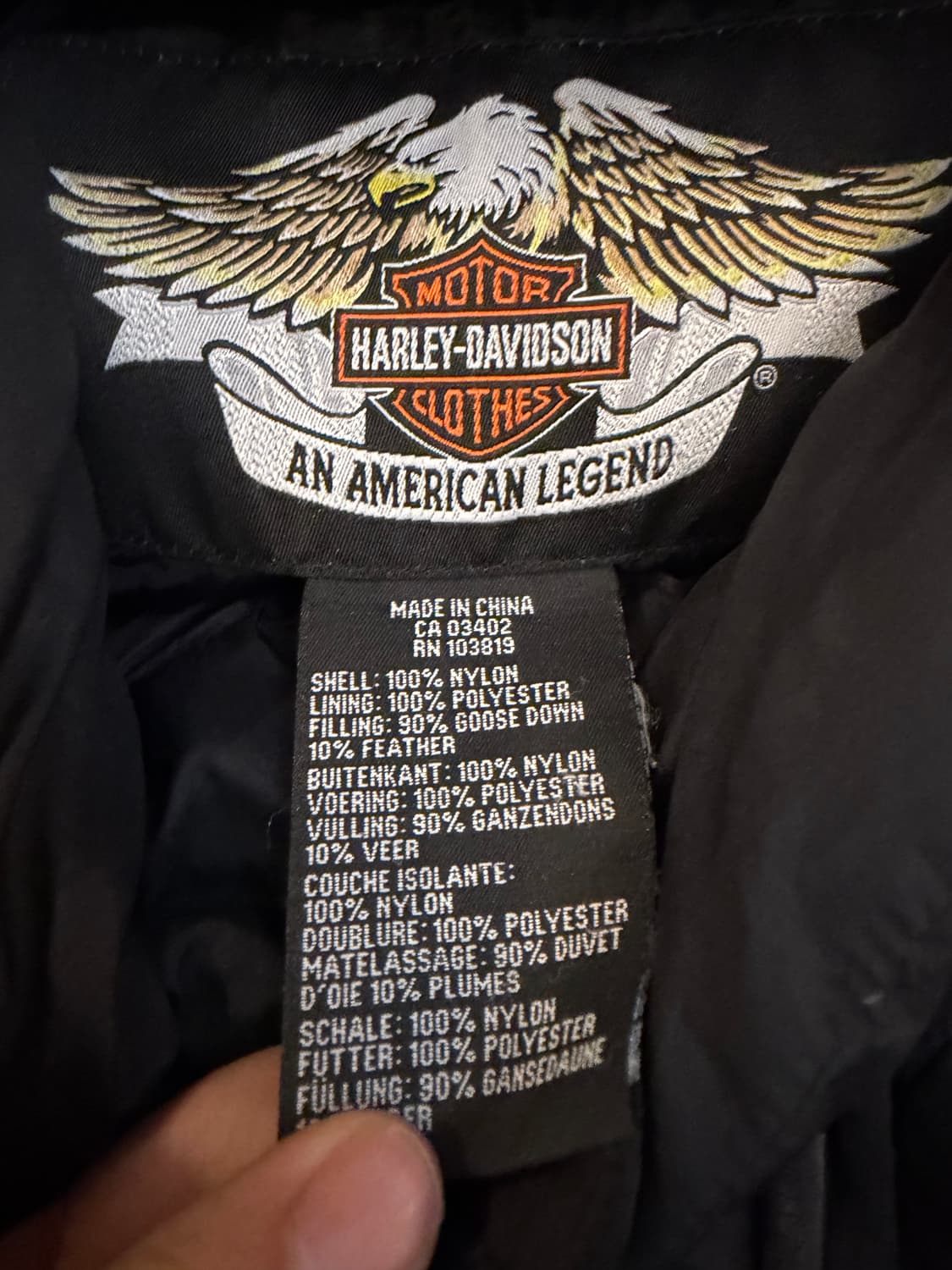 00s 할리데이비슨 스컬 프린팅 구스다운 눕시 패딩 블랙 상품이미지5