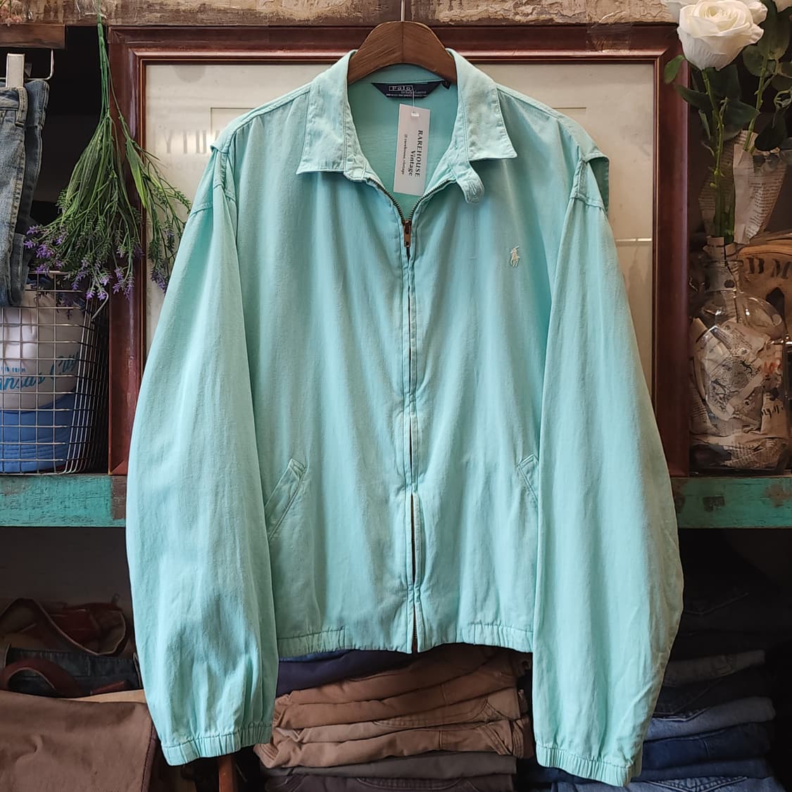 90s 폴로 스윙톱 자켓 스포츠자켓 usa 메이드 썸머코튼 민트색 L 상품이미지2