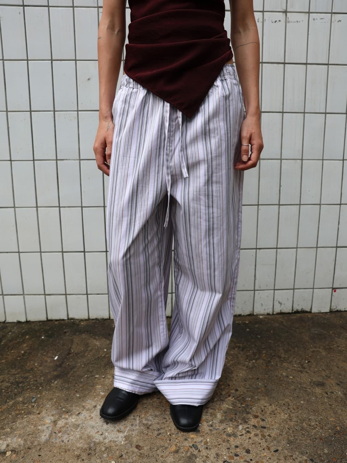 아모르샤이 banding pants_strip grey 상품이미지1