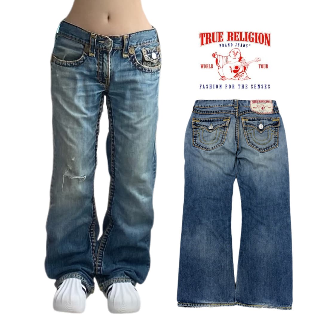 트루릴리전 Y2K 빌리슈퍼티 스티치 와이드 워싱 데님팬츠 상품이미지1
