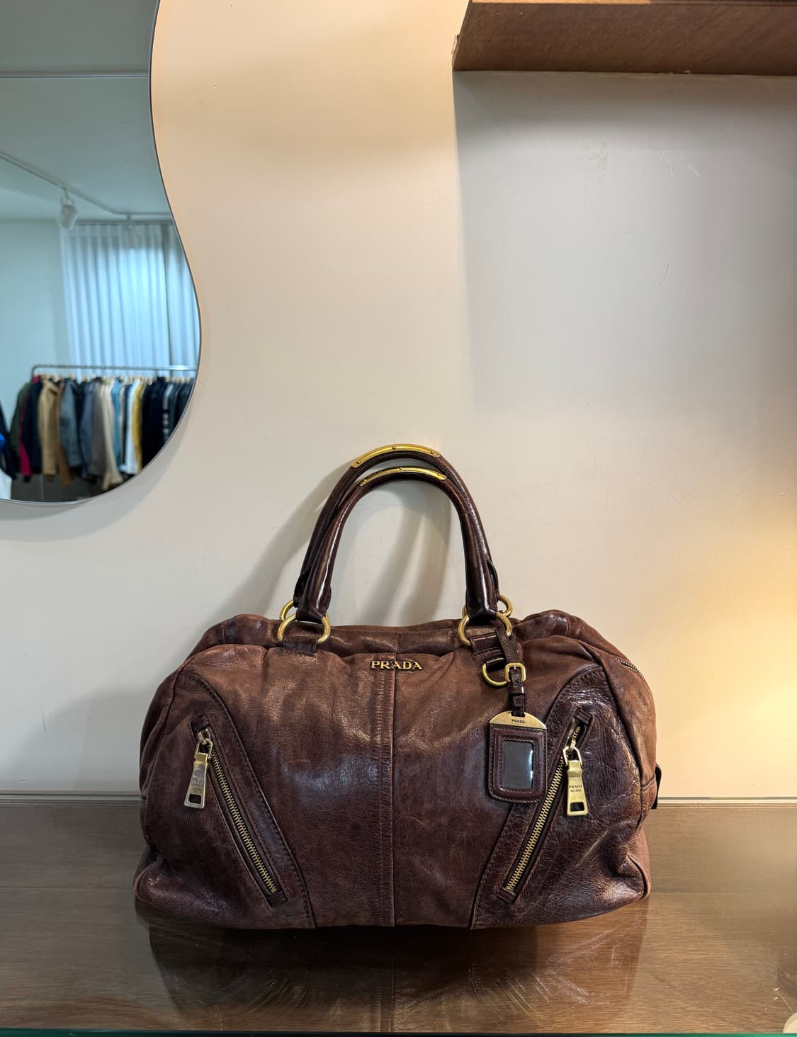 PRADA 프라다 빈티지 브라운 레더 토트백 상품이미지1