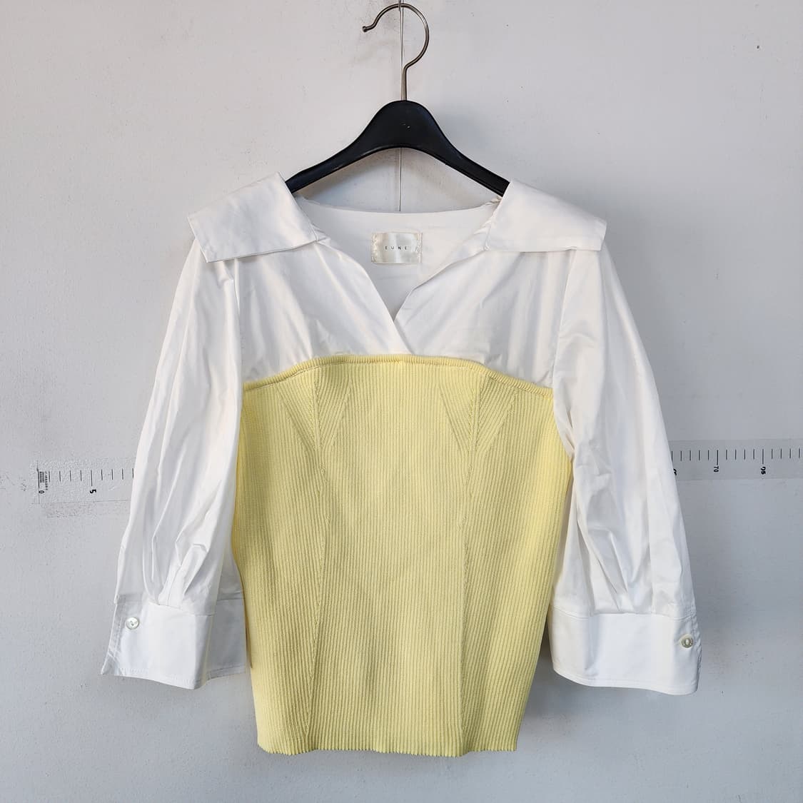 EUNE 셔츠 레이어드 니트탑 옐로우 상품이미지1