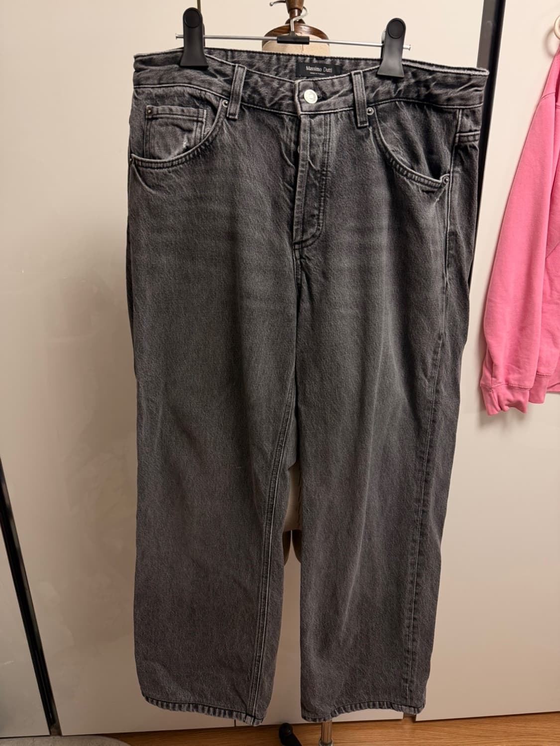 77사이즈) 마시모두띠 미드웨이스트 와이드 레그 데님 팬츠 흑청워싱팬츠 상품이미지7