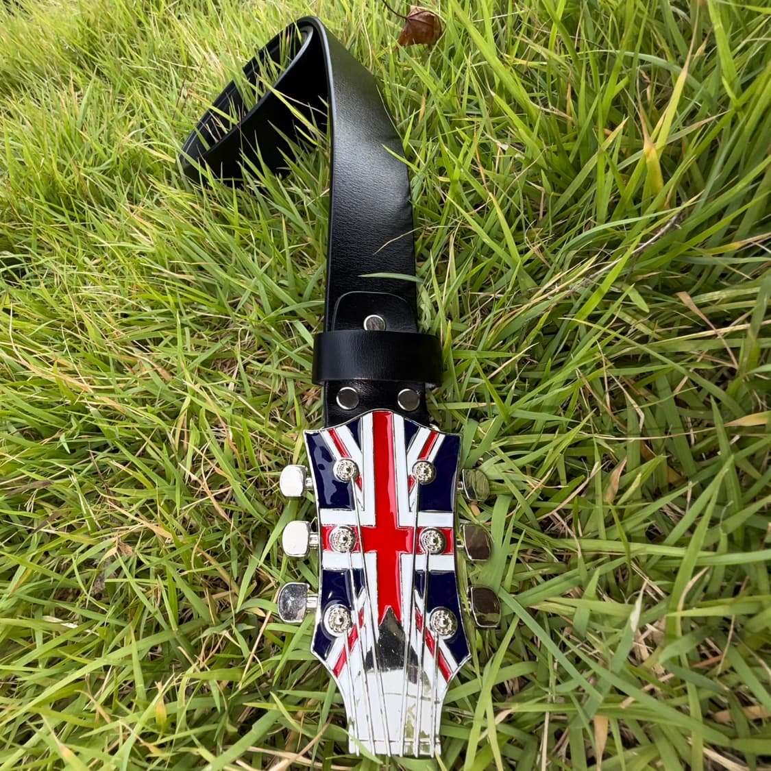 union jack guitar cow leather belt bk/bn 상품이미지4