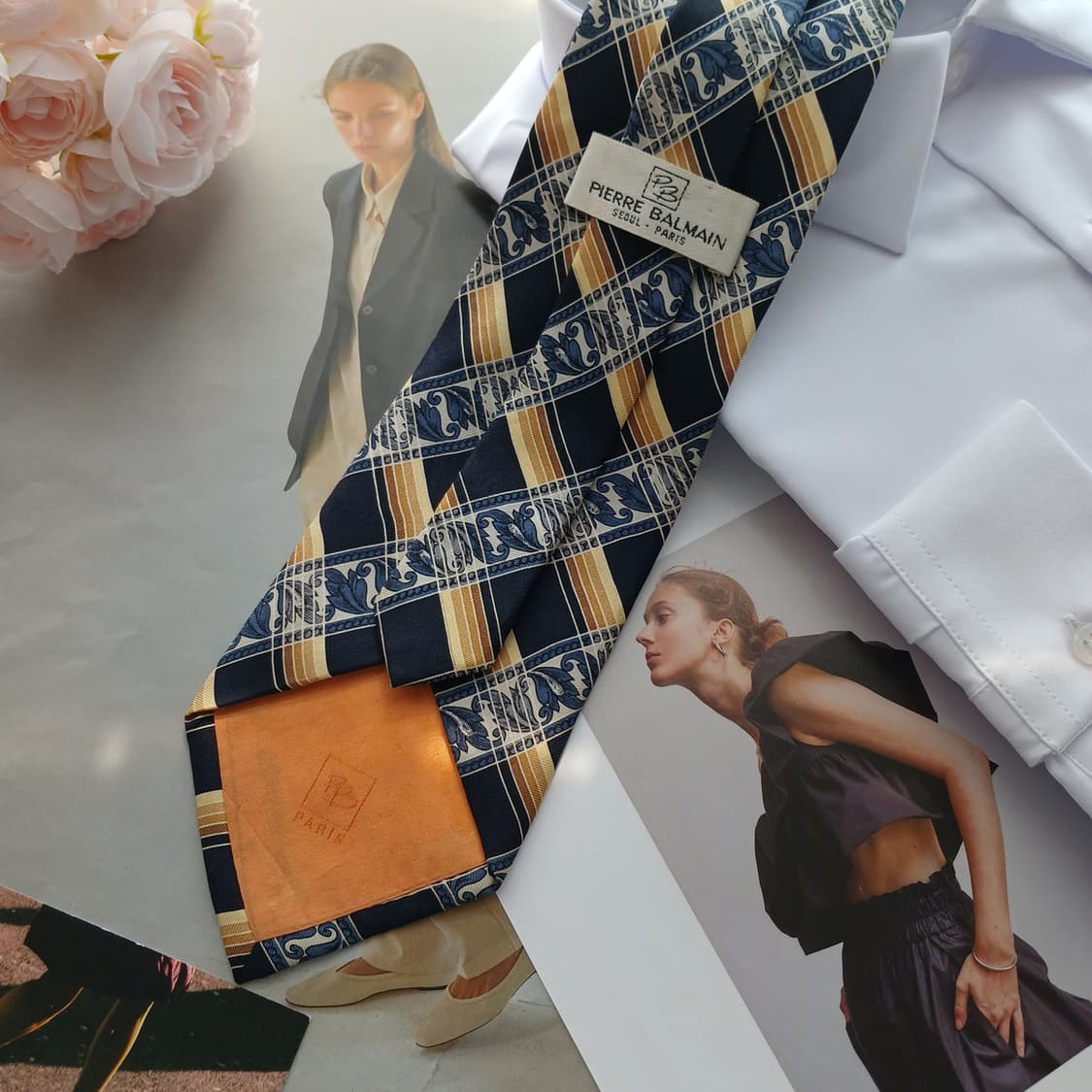 피에르 발망 실크 네이비 체크 넥타이 9.6cm A등급 A18649
 상품이미지4