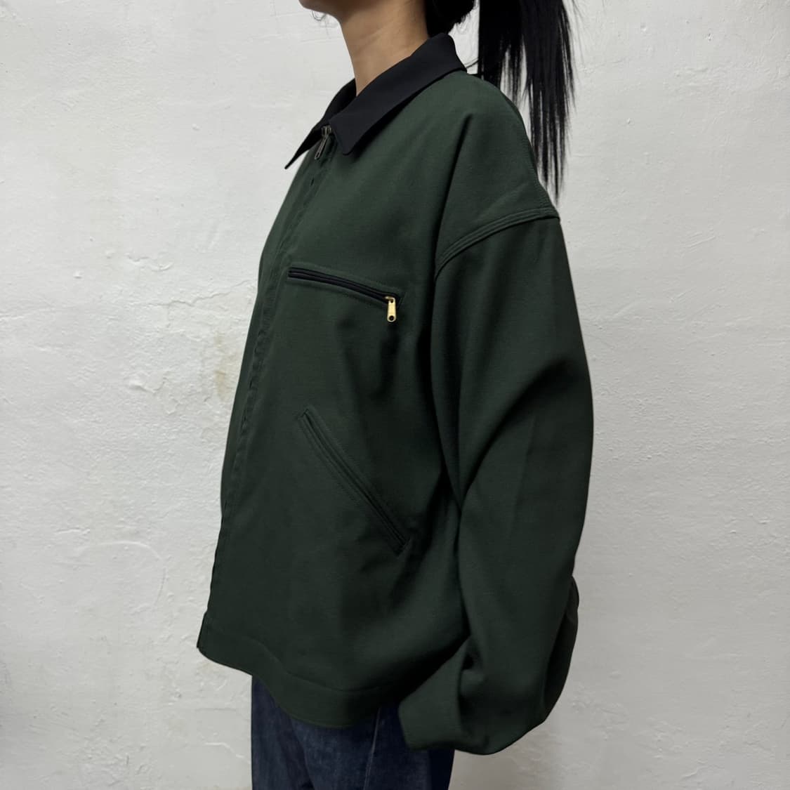 빔즈(BEAMS) 20fw 다크그린 배색 칼라넥 워크 이지 블루종 자켓 상품이미지2