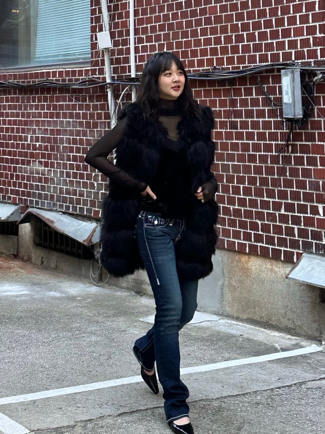 퍼 베스트 시스루 목폴라 트루릴리젼 로우웨스트 팬츠 코디세트  상품이미지3