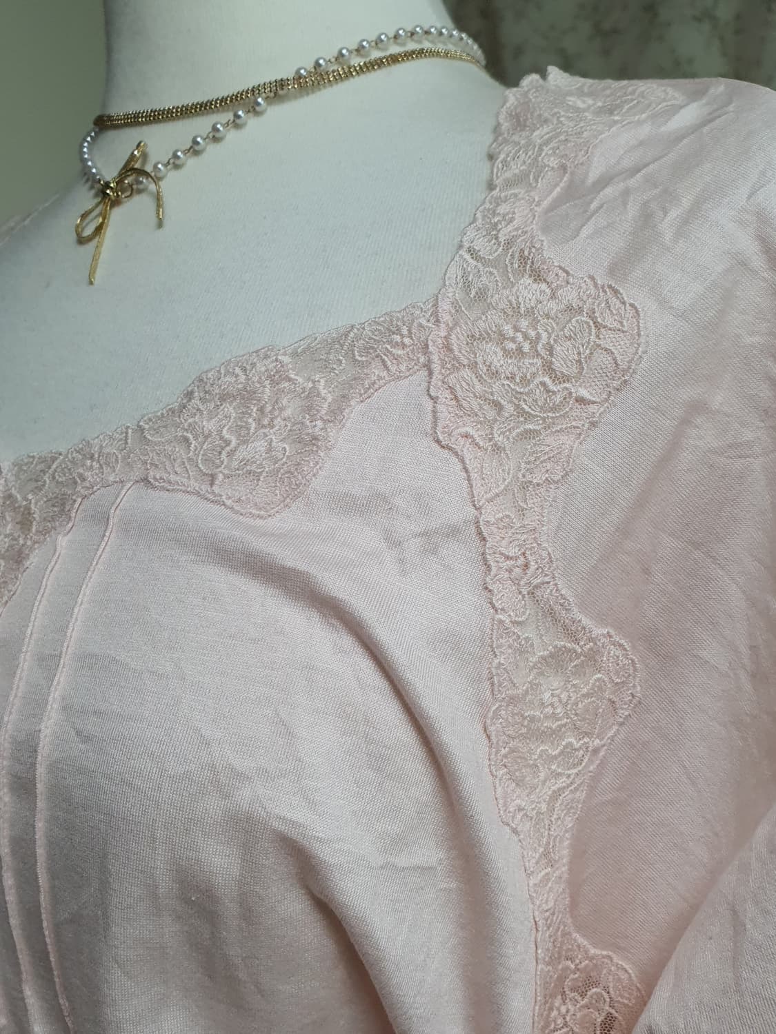 [일본빈티지] 레이스 핑크색 긴팔 셔츠 슬립 상품이미지4