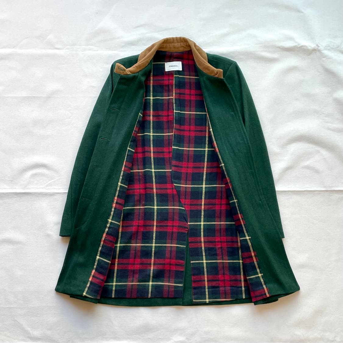 어텐션 그린 코트 맥코트 코듀로이 카라 초어 헌팅 자켓 타탄 체크 상품이미지2