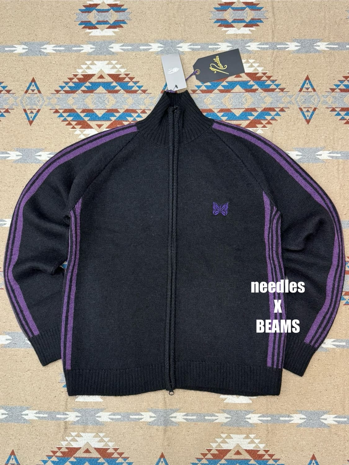 [M] 니들스 x 빔즈 모헤어 트랙 자켓 블랙 퍼플 상품이미지1