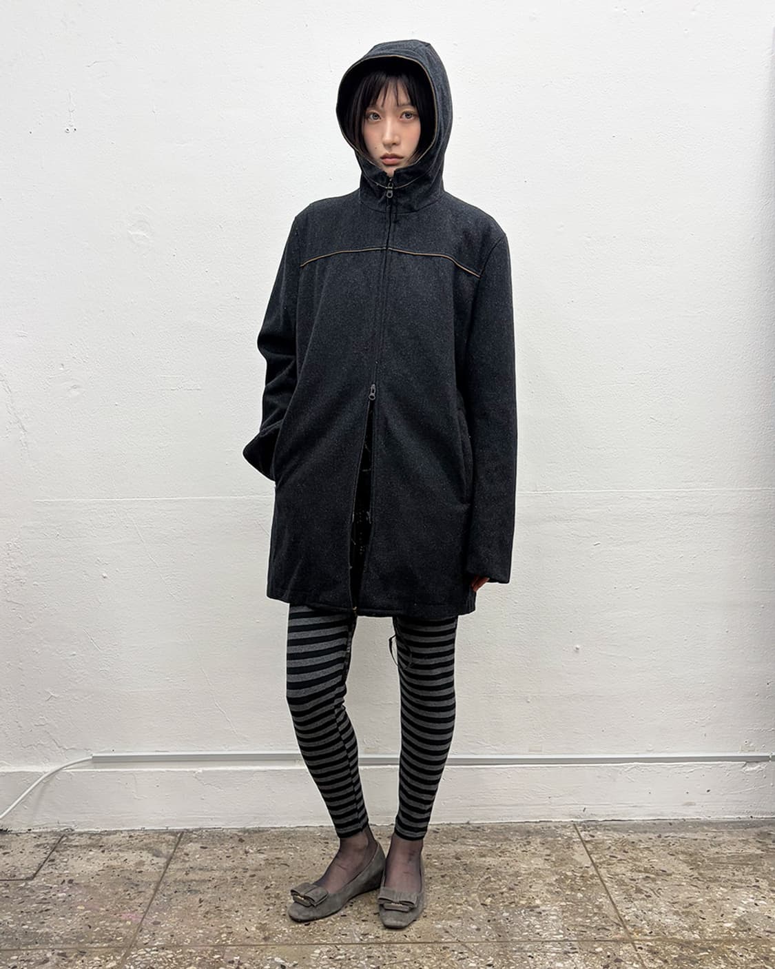 프렌치 디자이너 후디드 지퍼 코트 상품이미지6