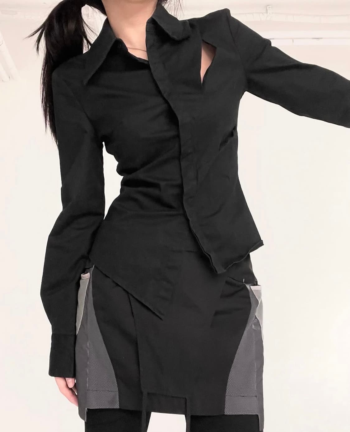 toyosat 도요샛 빈티지 블랙 컷팅 셔츠 상품이미지1