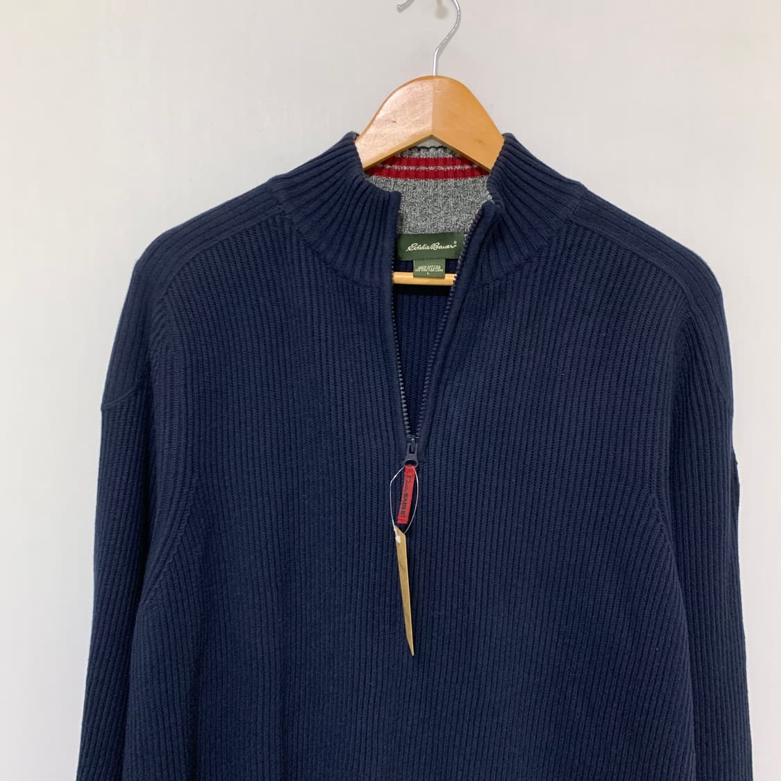 에디바우어 빈티지 반집업 니트 하프집업 스웨터 네이비 L 상품이미지4