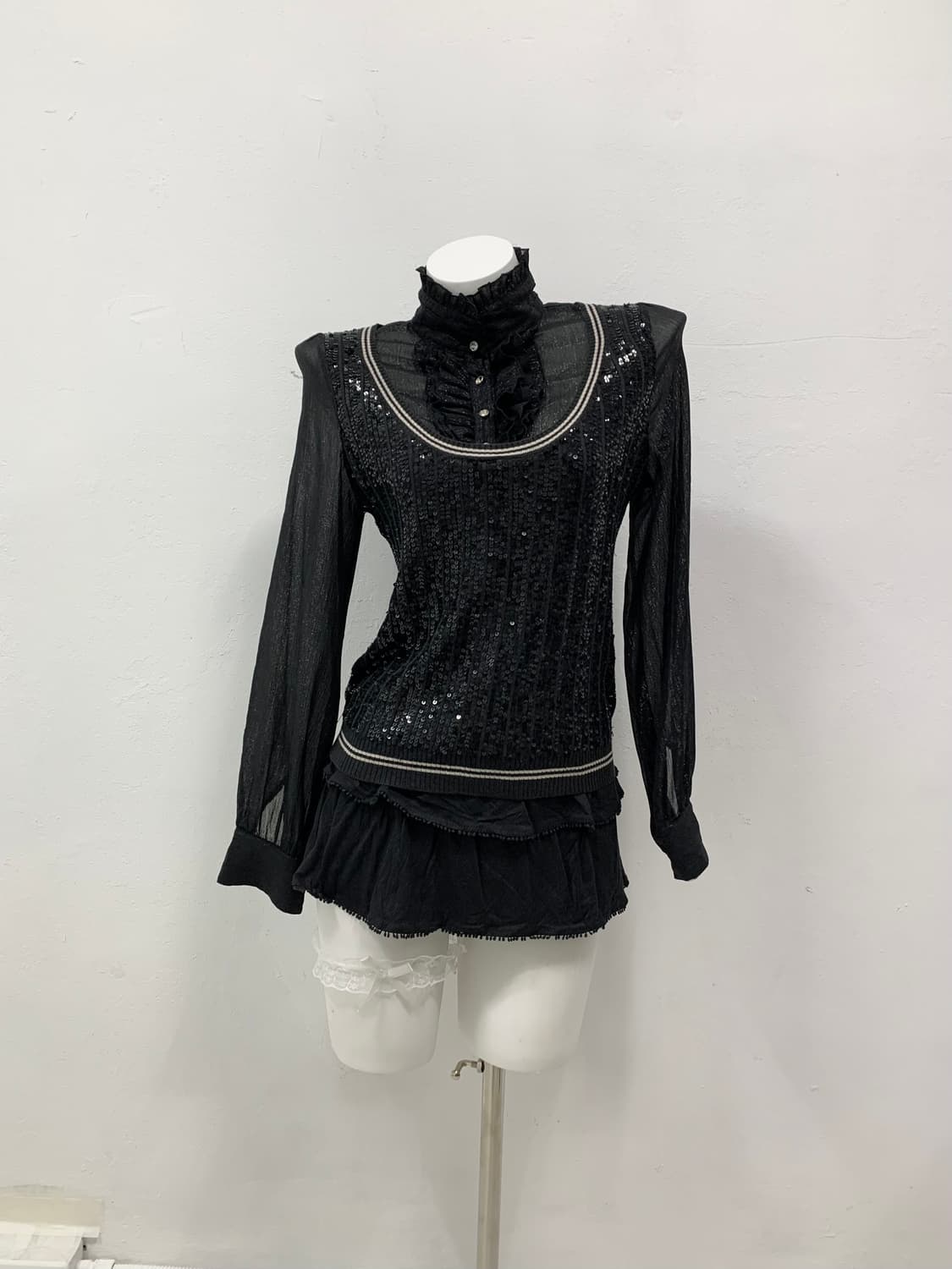 [BADINA] 고딕 레이스 펑크 글리터 블라우스 상품이미지1