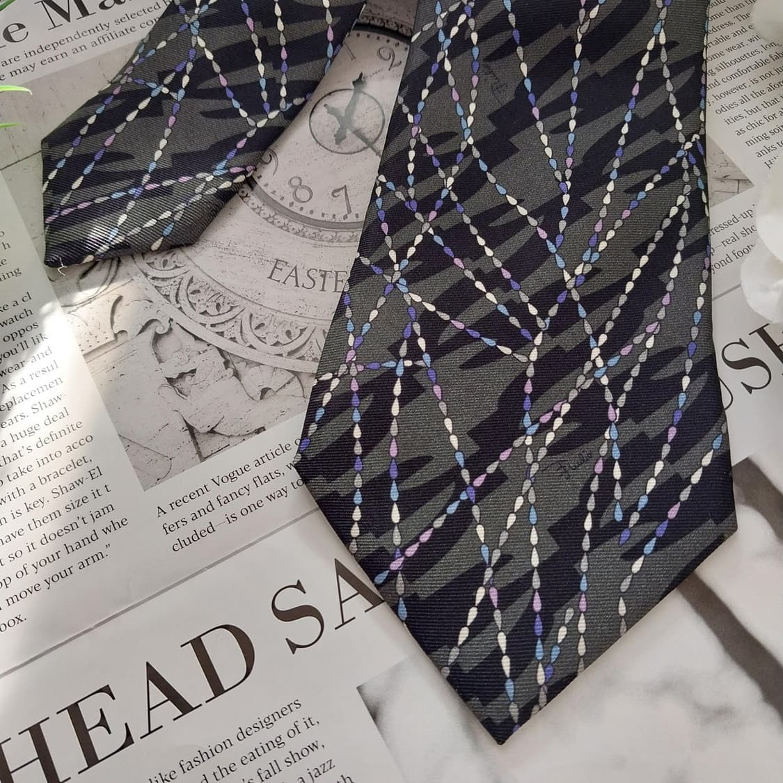 에밀리오 푸치 실크 블랙 지오메트릭 넥타이 8.7cm A+등급 K1344 상품이미지3