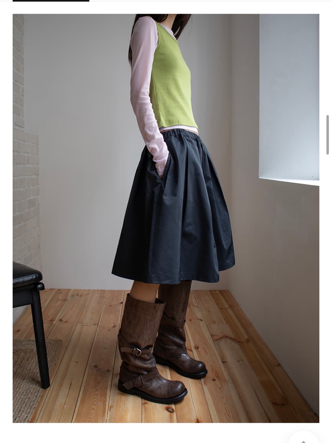 에이티즈서울 GATHERED MIDI SKIRT (navy) 상품이미지1