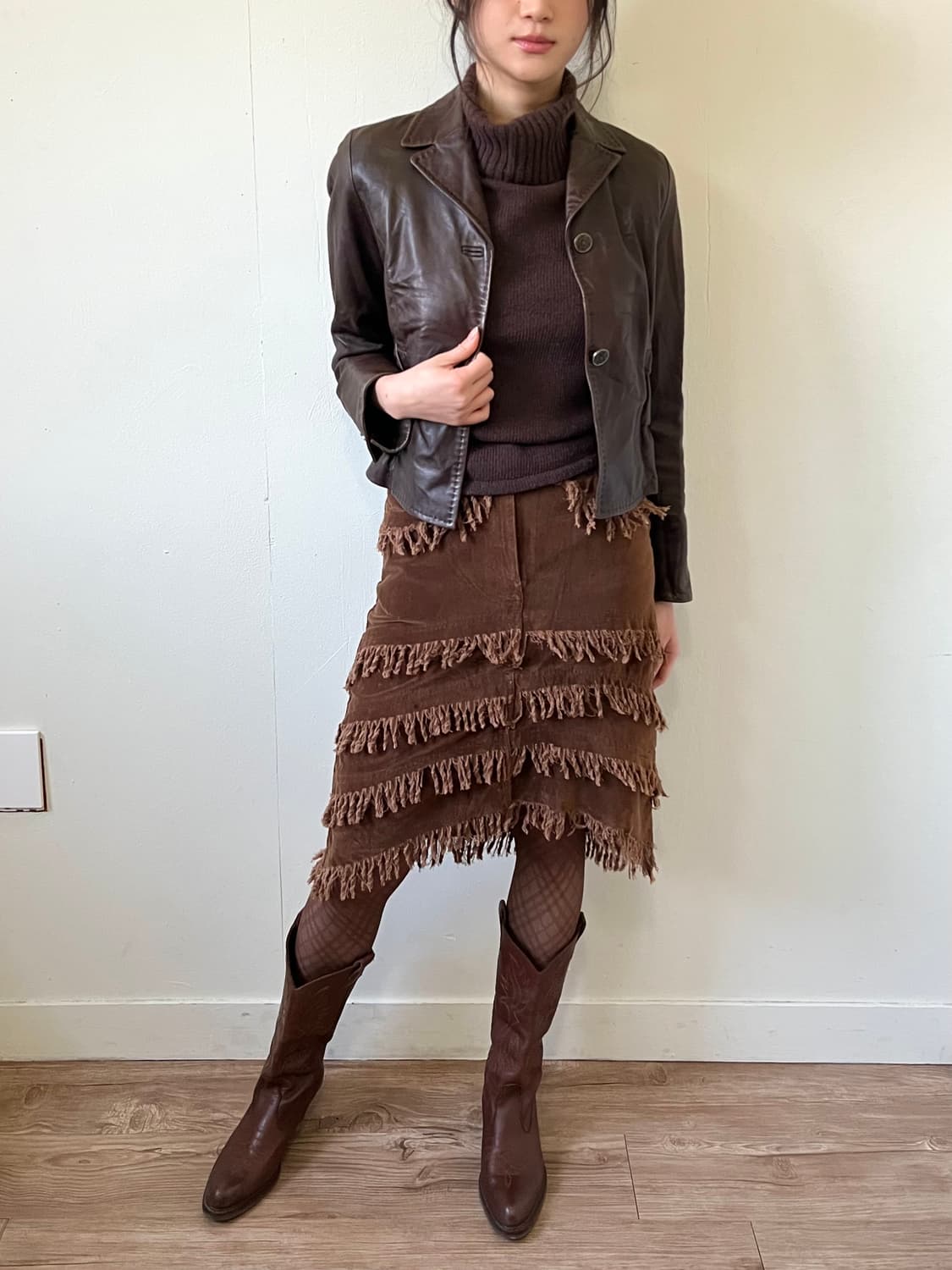 SCAPA 다크브라운 프릴 레더 자켓 상품이미지4