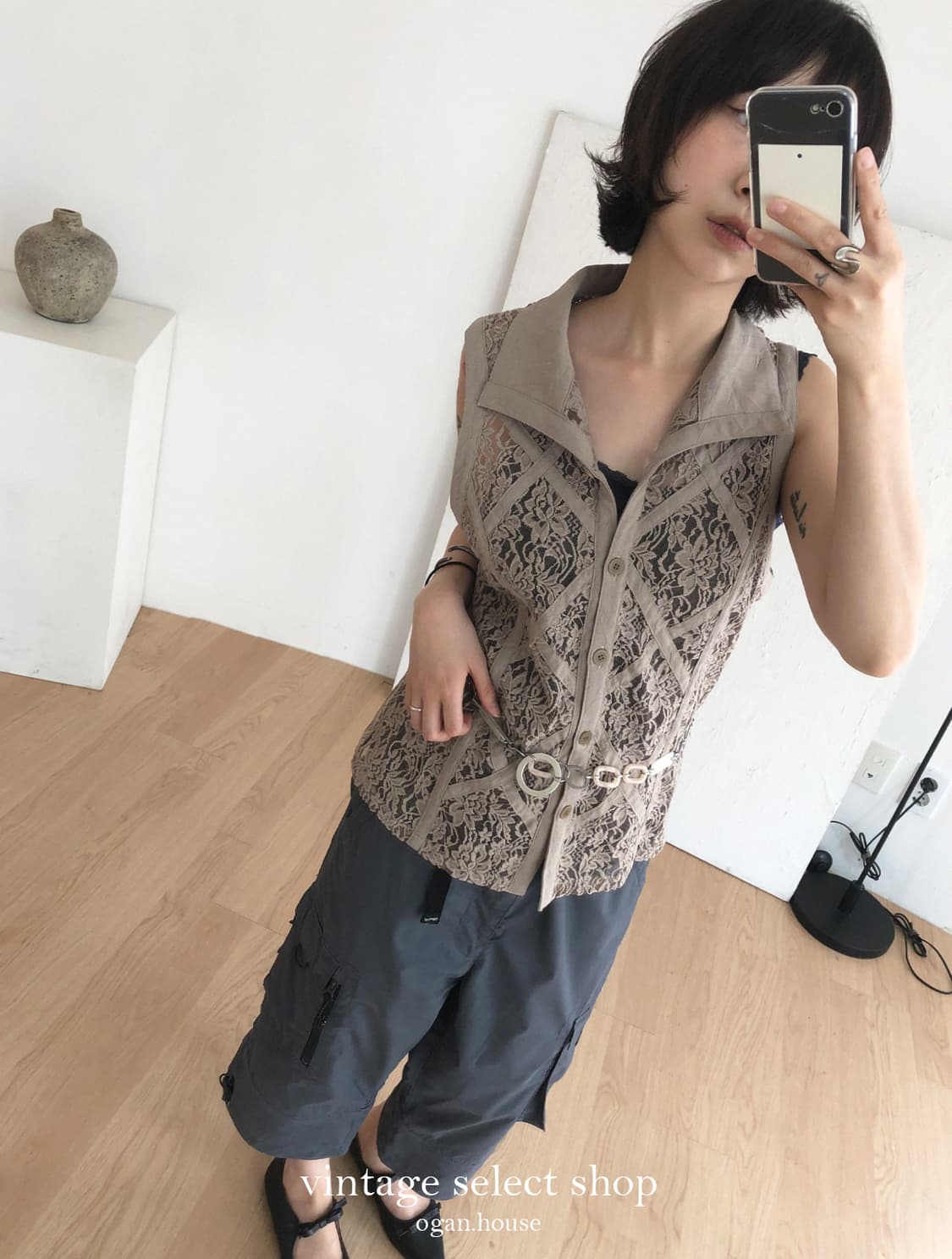 vintage lace panel sleeveless blouse 상품이미지4