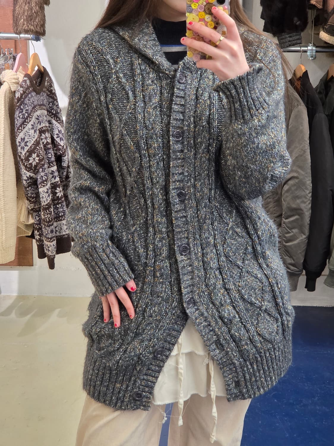 Japanese vtg 보카시 케이블 후드 가디건 상품이미지5