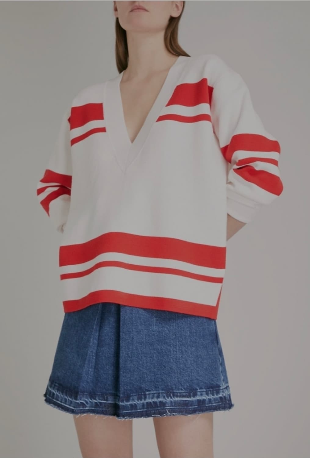 산드로 브이넥 스트라이프 루즈핏 니트 탑 1 사이즈 상품이미지1