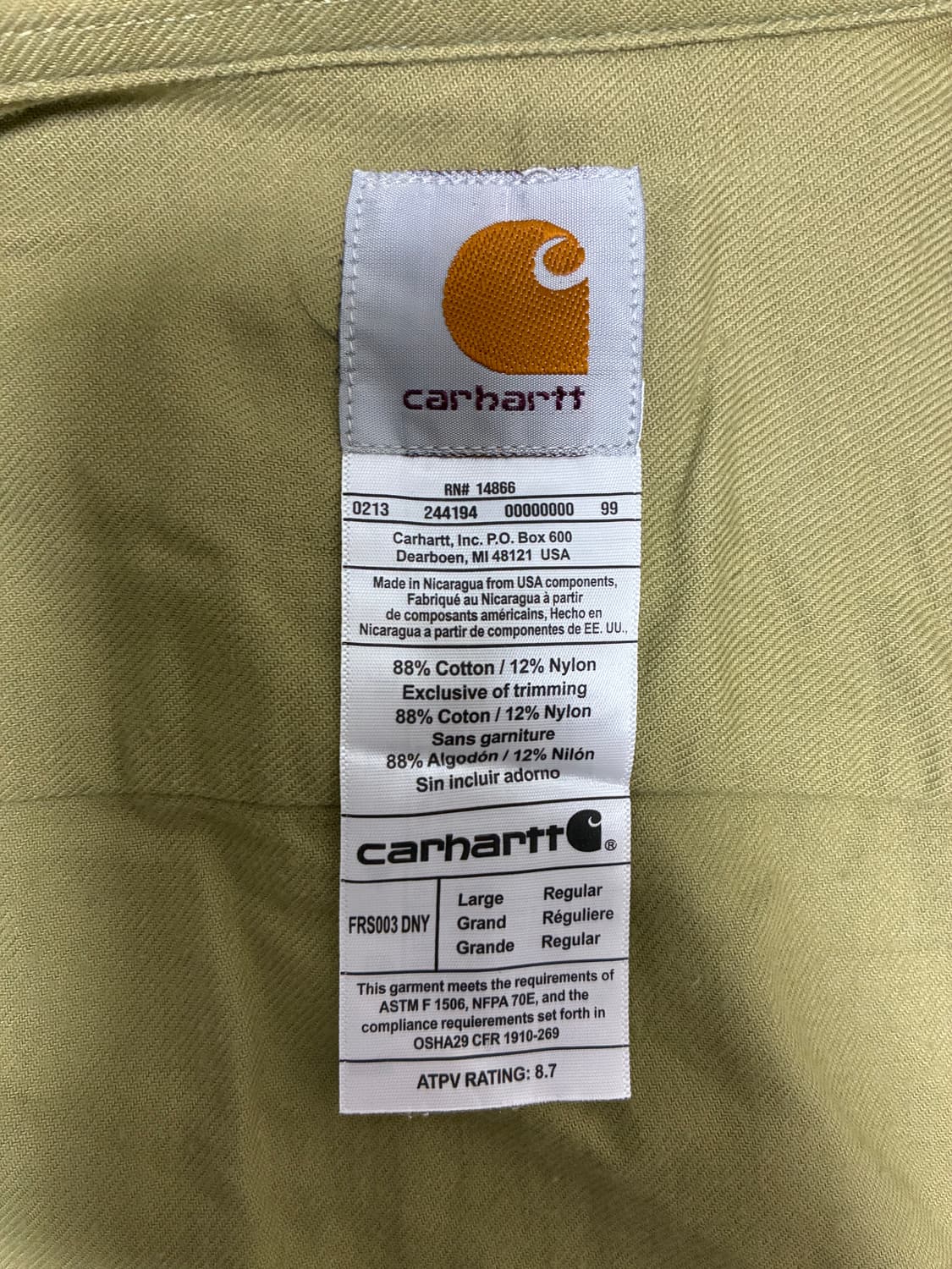 칼하트 투포켓 워크셔츠 올리브카키 L 상품이미지6