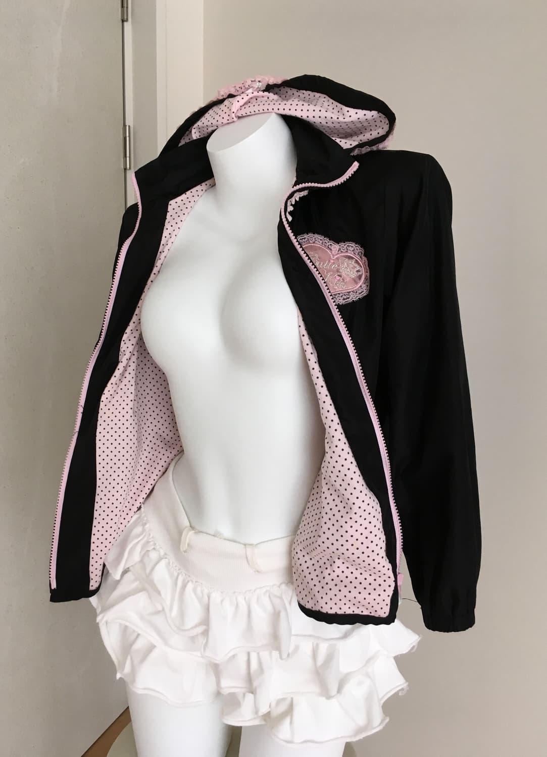 CRT CUTIE 블랙핑크 도트 레이스 바람막이 자켓 히메갸루 조지후쿠 상품이미지8
