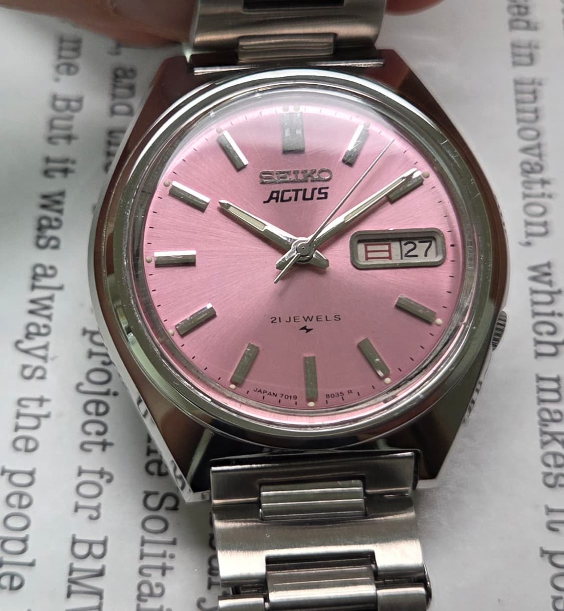 빈티지 세이코 액투스 한자 데이데이트 캔디핑크 7019 오토매틱 브레이슬 상품이미지1