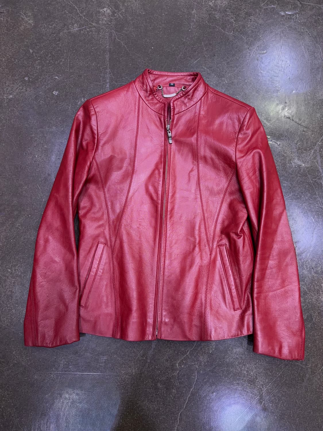 심플 싱글라이더 절개라인 양가죽 레더자켓 버건디 레드 66 상품이미지1