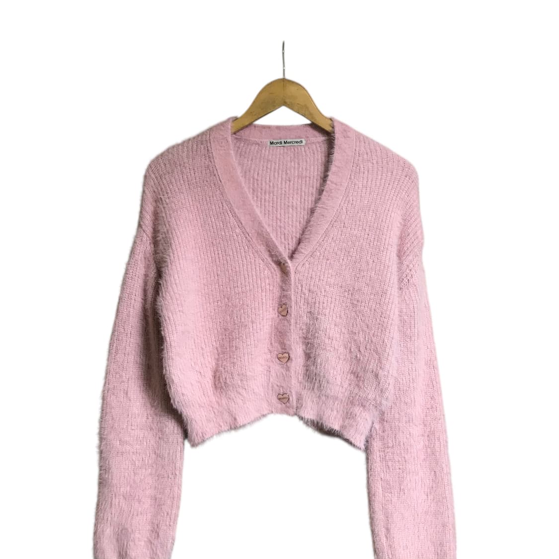 마르디메크르디 핑크 퍼 단추포인트 가디건 상품이미지2