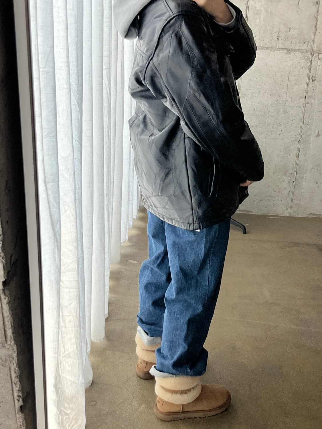 Franco Collezioni 양가죽 패치워크 자켓 블랙 상품이미지4