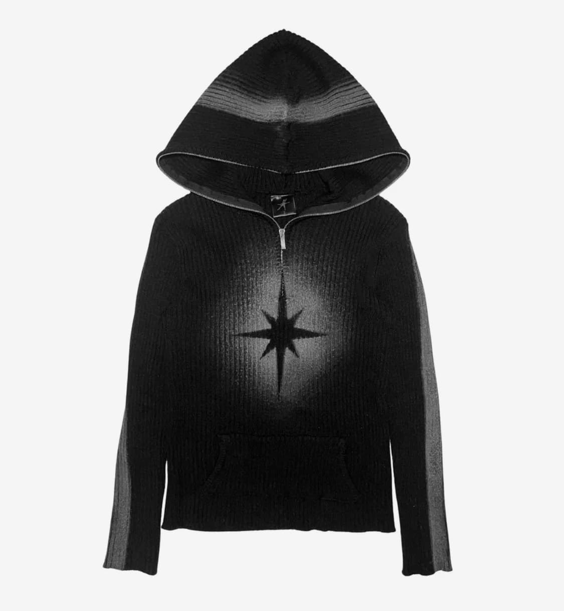 스모크어스타 SPRAYED STAR KNIT HOODIE (BLACK) 상품이미지1