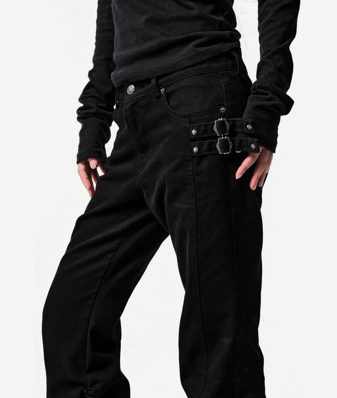 이양 더블 사이드 탭 부츠컷 팬츠 블랙 상품이미지3