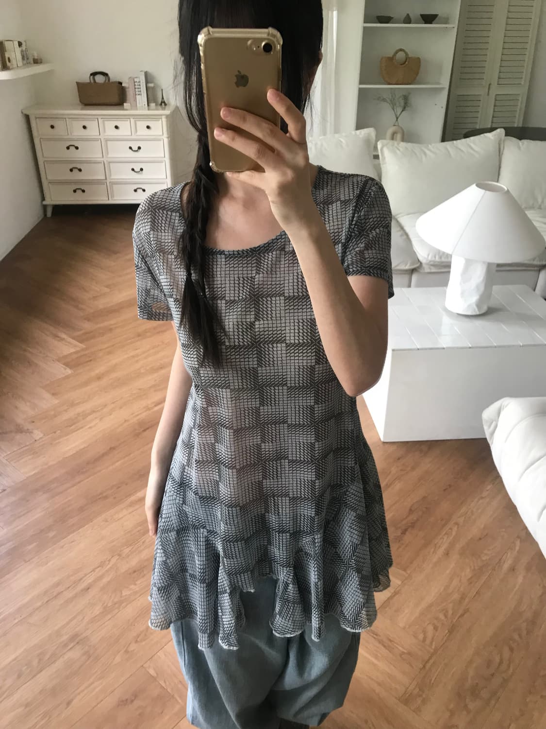 vintage pattern mesh top 상품이미지3