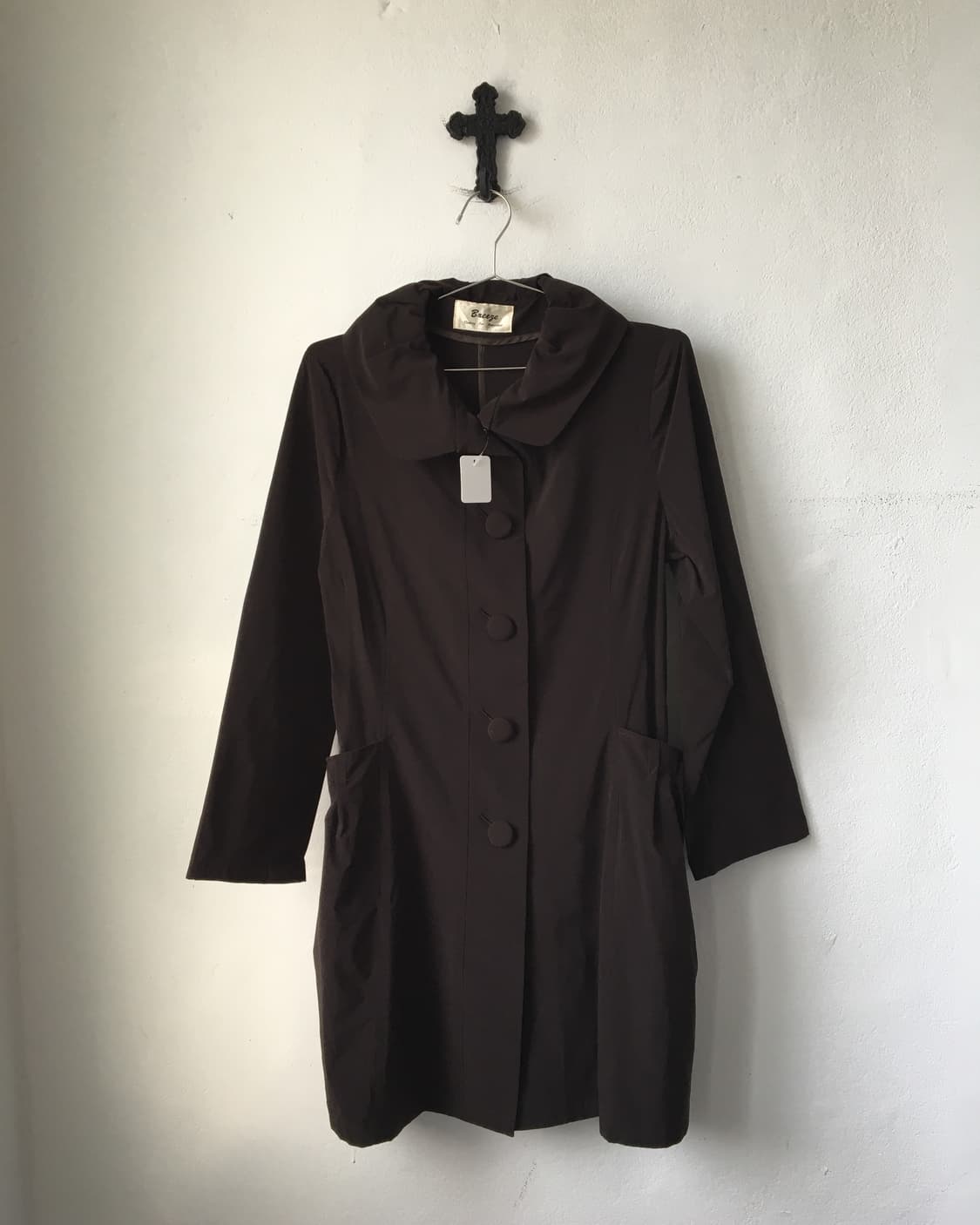 Button neck line point brown coat 상품이미지2