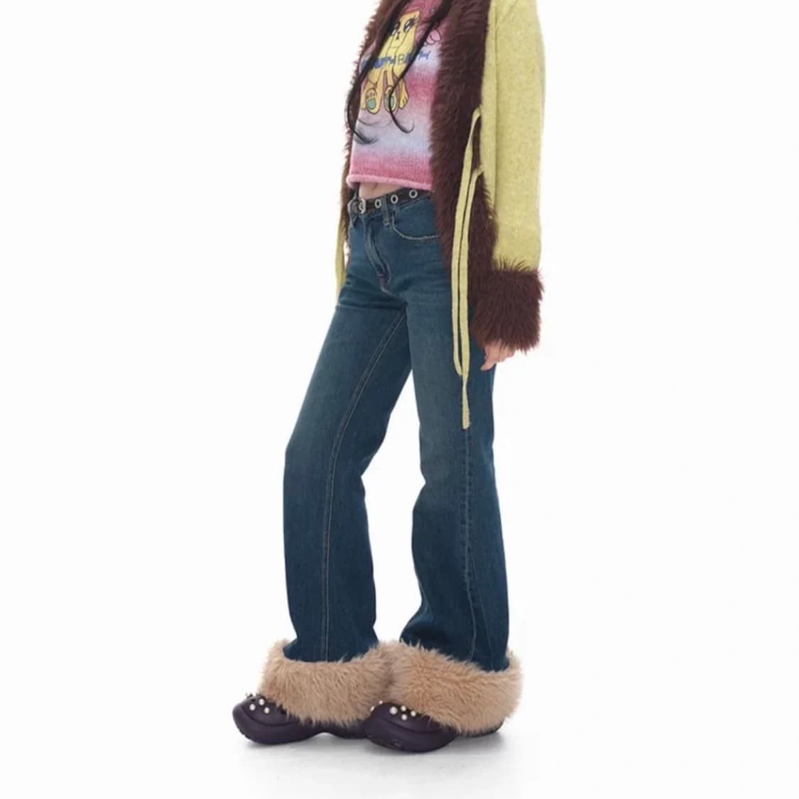 유쓰배쓰 Fur hem denim pants - S 상품이미지4