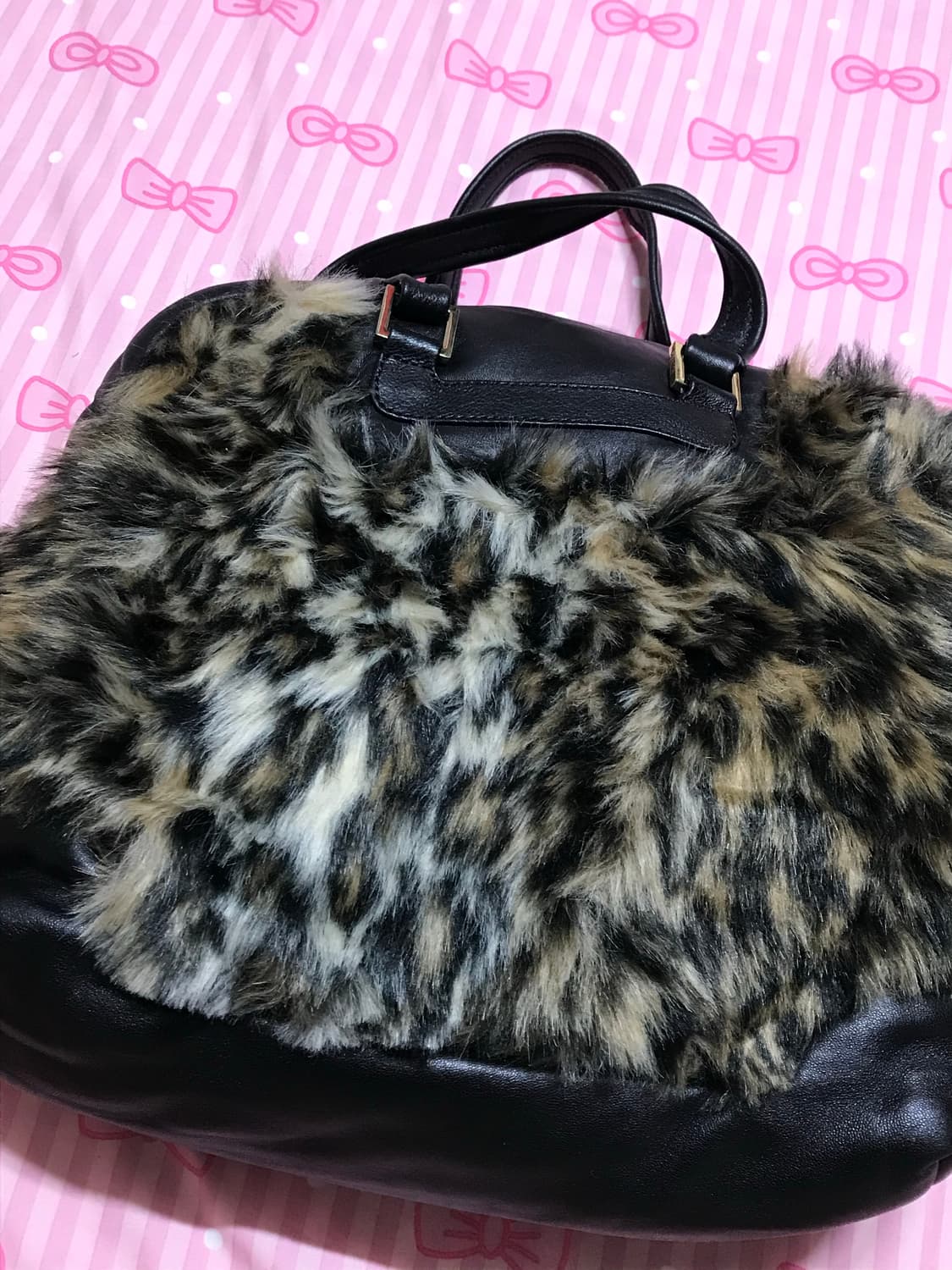 요지야마모토 가죽 퍼 갸루 토트백 레오파드 오네 갸루가방 상품이미지4