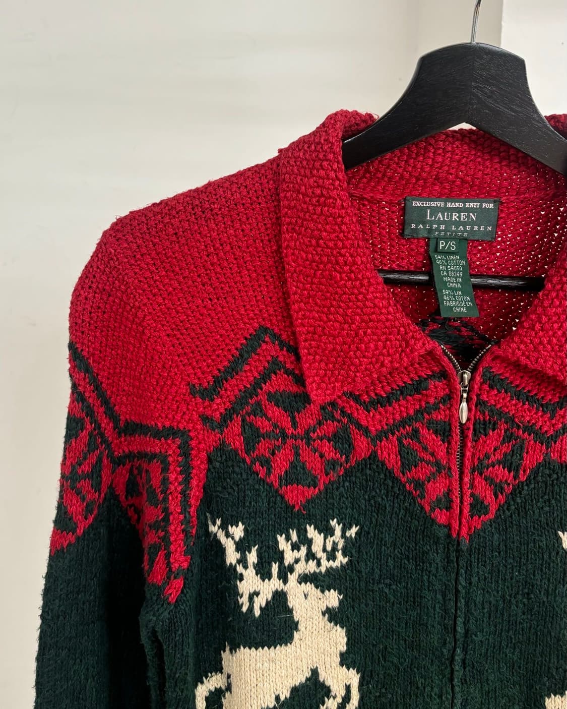 로렌 랄프로렌 레드 그린 핸드 니트 집업 상품이미지3
