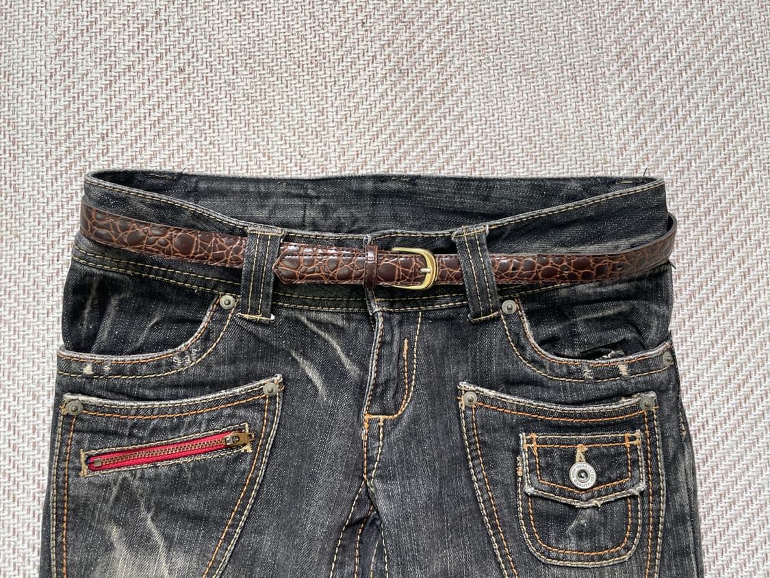 빈티지 크로커다일 슬림 레더 벨트 상품이미지1