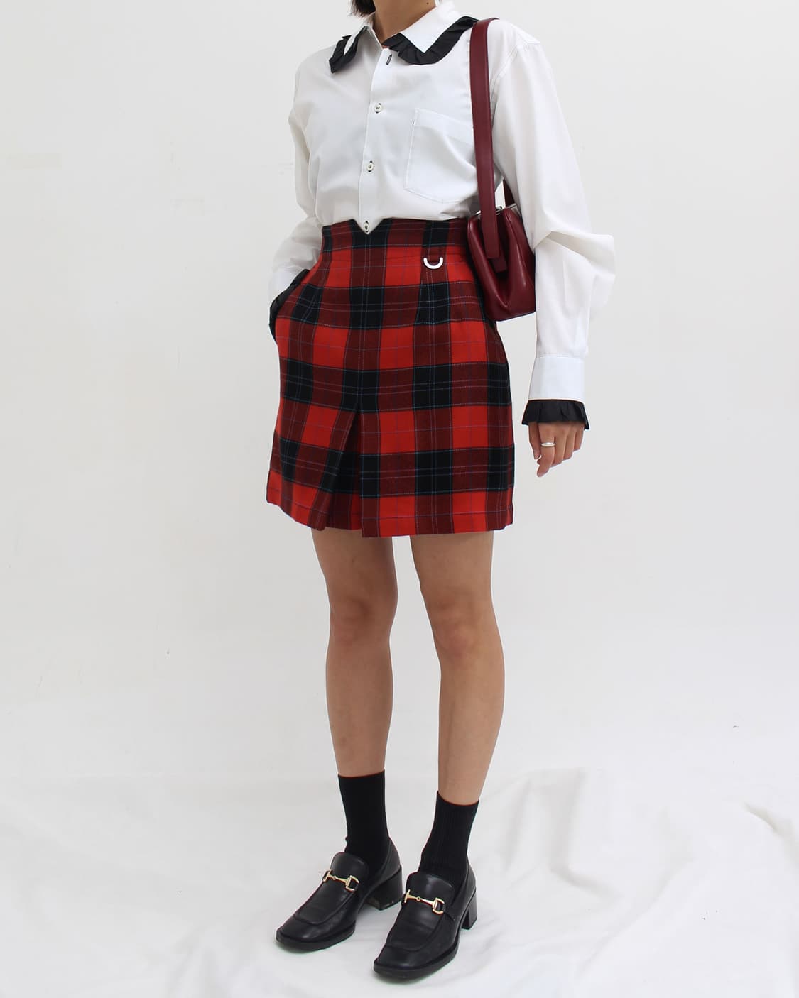 크리스찬 디올 Dior 스포츠 울 레드 체크 치마 바지 상품이미지9