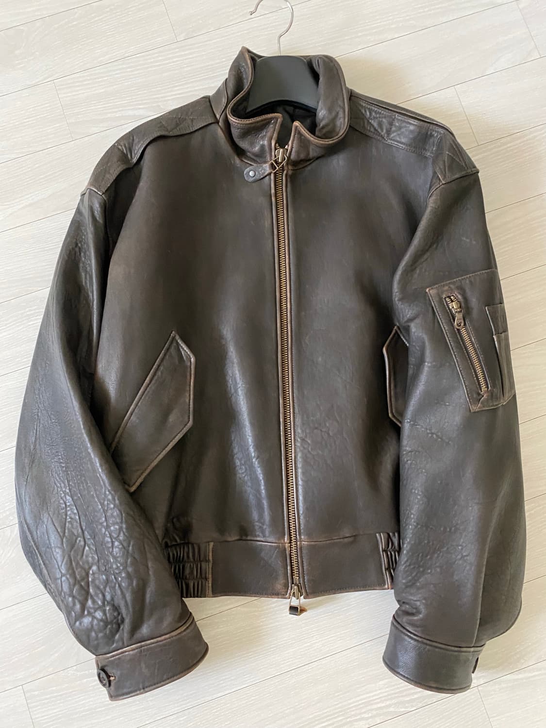 쿠어 빈티지 쉘터 넥 카라 레더 점퍼 XL 상품이미지2