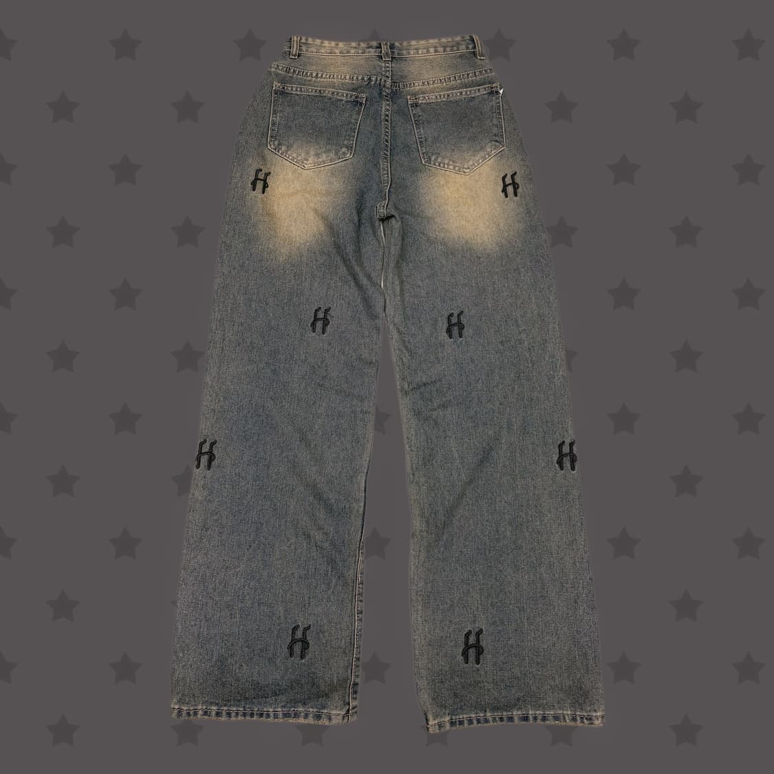 일본 빈티지 워싱 핀터레스트 h 레터링 디테일 데님 와이드 팬츠  상품이미지2