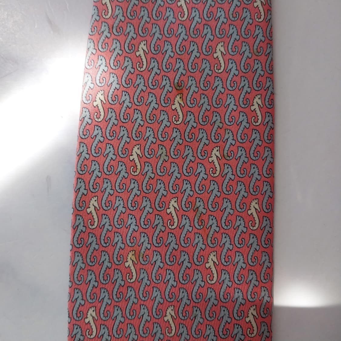 에르메스 실크 핑크 해마 모티브 넥타이 8.9cm B등급 K2497 상품이미지9