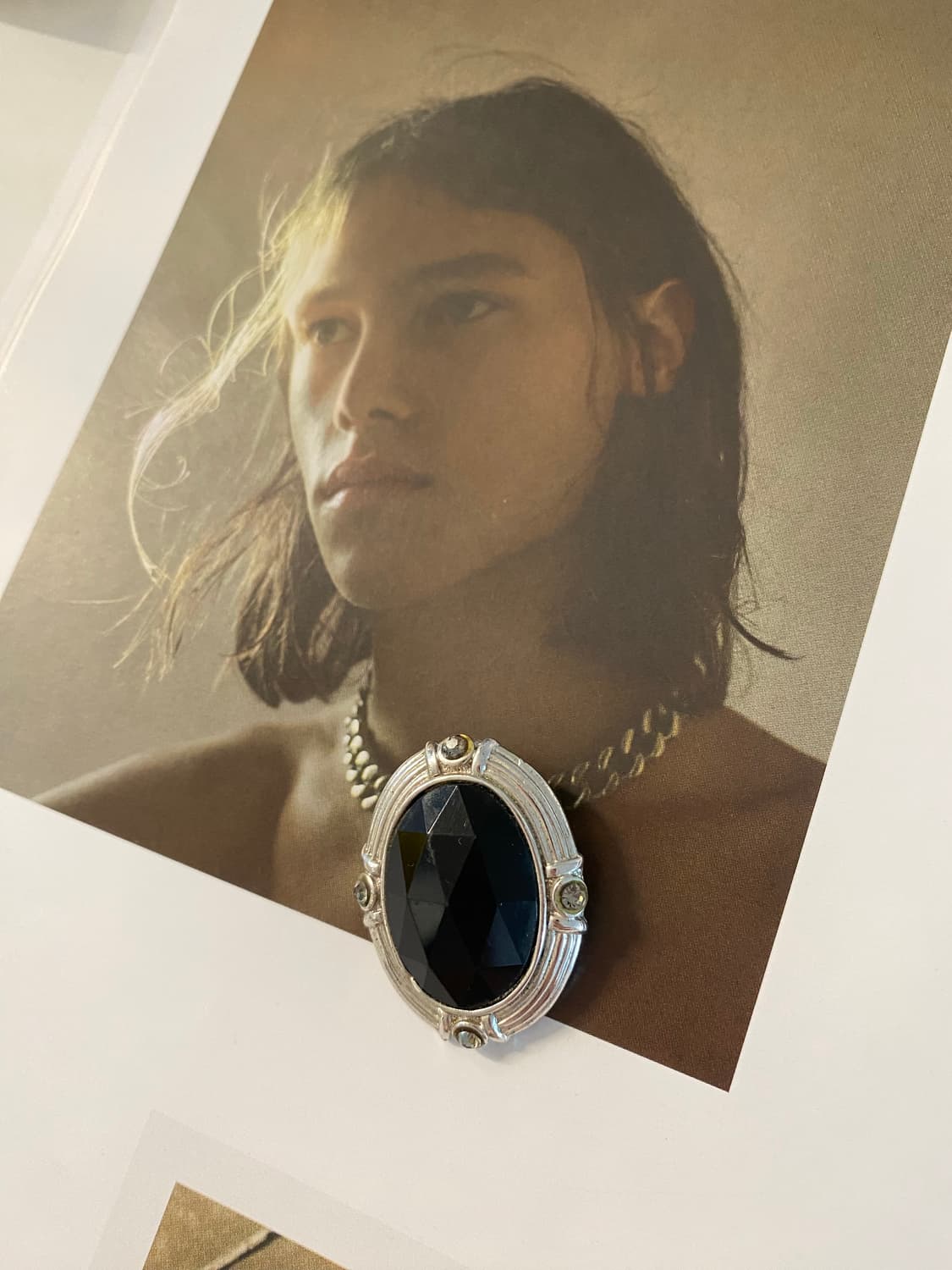 빈티지 오벌 블랙 스톤 브로치  상품이미지3