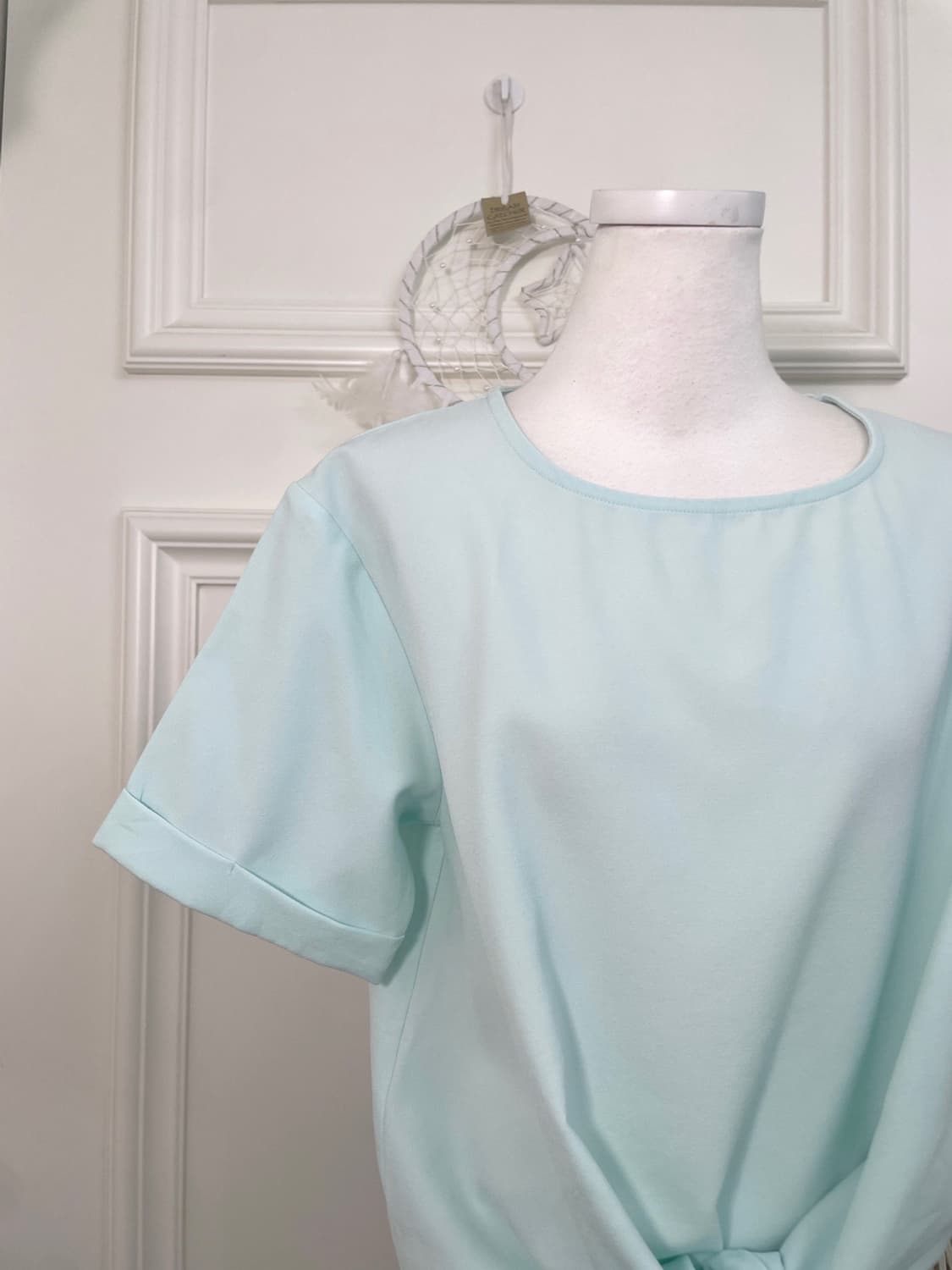 mint blue bow point half blouse 상품이미지6