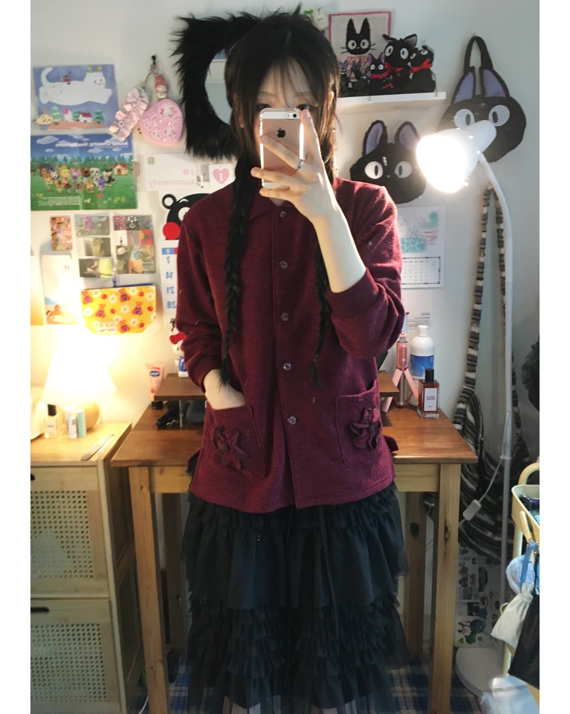 vintage flower pocket cardigan wine 상품이미지3